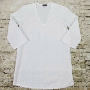 Jordan Taylor White Perforated V-Neck 3/4 Sleeve Swim Cover Up Womens M Tunic